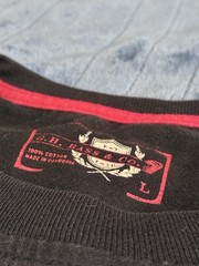 G.H. Bass black cotton t-shirt with red motorcycle graphic text, size L
