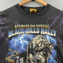 Vintage Sturgis Shirt Mens Large Black Purple Lightning Wolf Biker Rally AOP