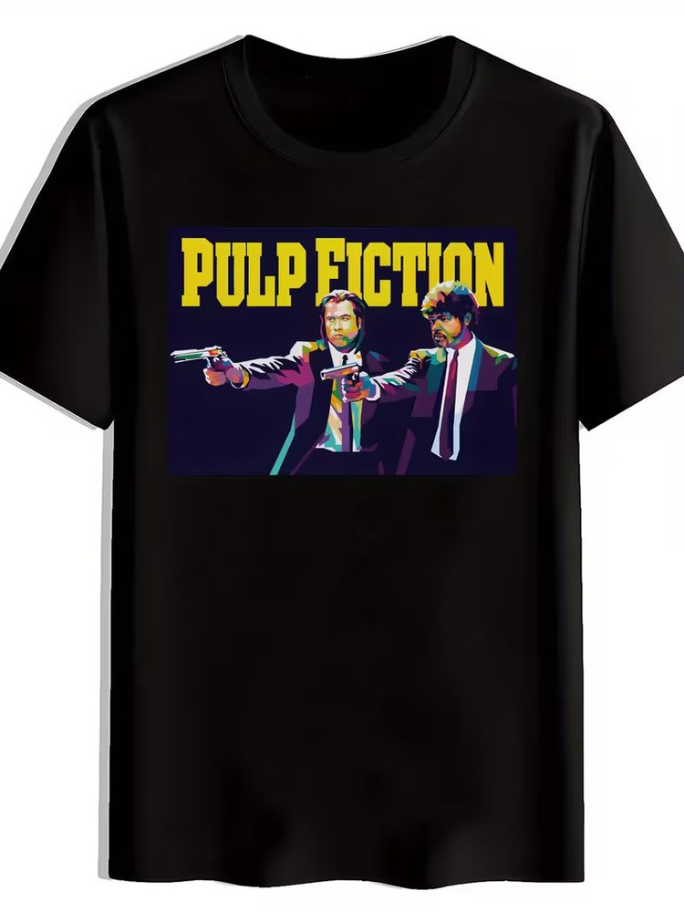 [Pulp Fiction T-Shirt] Black Men’s Pulp Fiction Graphic T-Shirt | Casual Crew Ne