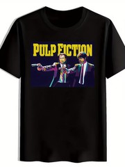 [Pulp Fiction T-Shirt] Black Men’s Pulp Fiction Graphic T-Shirt | Casual Crew Ne
