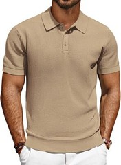 Men’s Short Sleeve Polo Shirt Casual Golf Wear Lightweight Waffle Knit Fabric