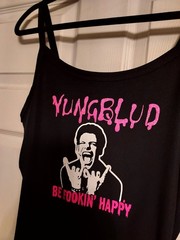 yungblud Crop Top be fookin happy yungblud Tank Top Croppe pink glitter Xs-2xl