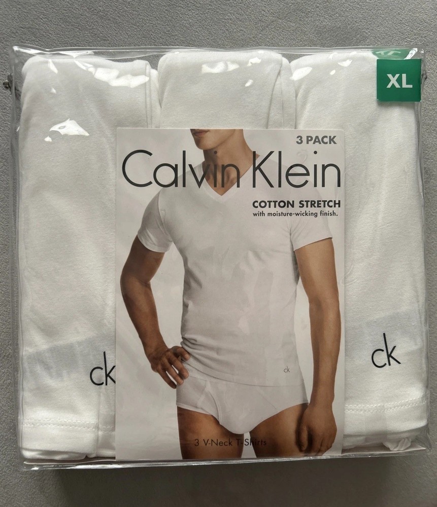 Calvin Klein 3 Pack Cotton Stretch V-neck T-shirts XL White New In Package