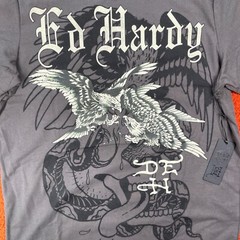 ED HARDY Designs T-Shirt Men’s MEDIUM Graphic Tattoo Dark Gray Eagle Fight Y2K