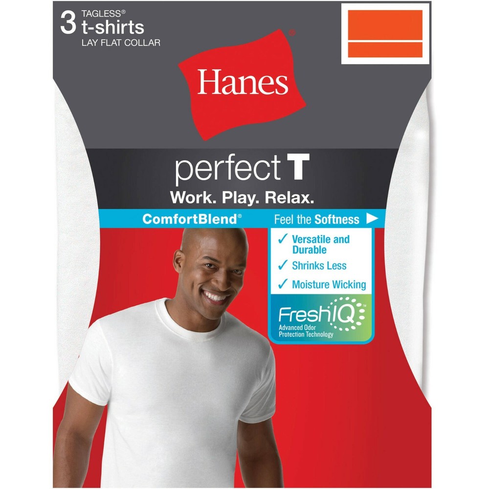 Hanes® Big Men’s FreshIQ® ComfortBlend® Crew Neck T-Shirts 3-Pack 2XL “TAGLESS”