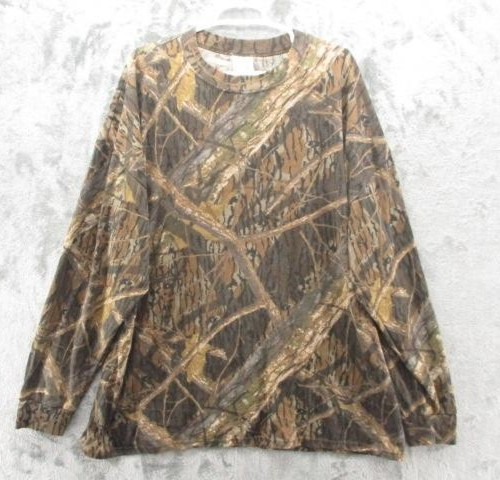 Vintage Mossy Oak T Shirt Mens 3XL Brown Camo Long Sleeve Crewneck Hunting Tee
