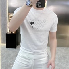 New Men Luxury Diamond Rhinestones Black White T-Shirt High Quality