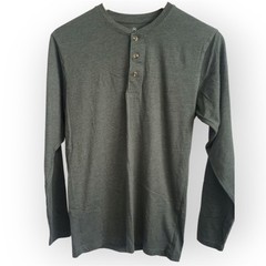 Real Essentials Men’s Henley Shirts (2) – Green and Navy – Size S