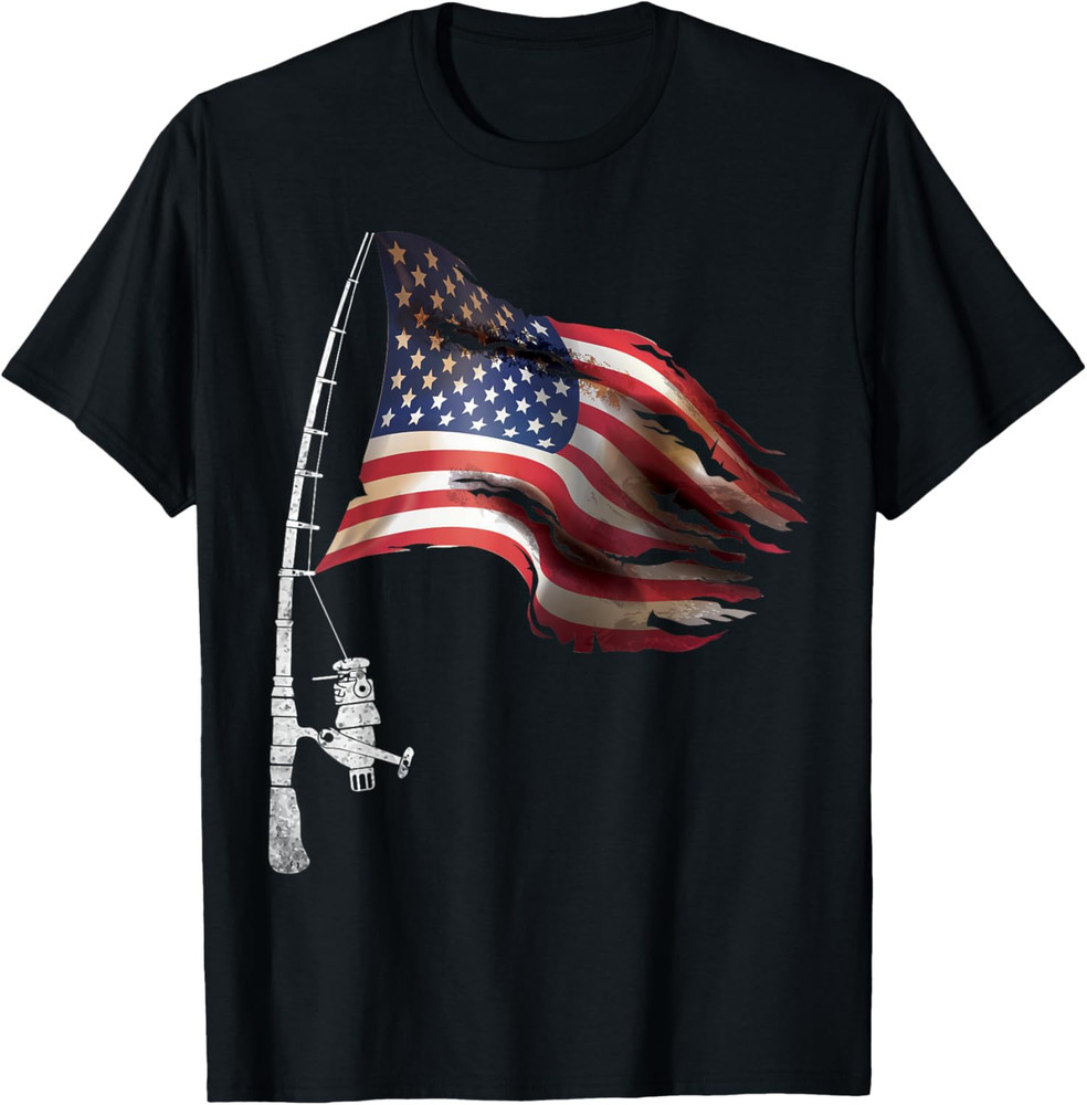 Fishing American Flag Fisherman Patriotic Day 4th of July T Shirt