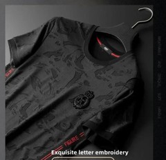 Fashion Camouflage Trend Embroidery Summer Short Sleeve Luxury Men Black T-Shirt