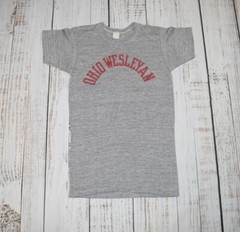 VTG 70S OHIO WESLEYAN HEATHER GREY RUSSELL GOLD TAG MENS SMALL SINGLE STITCH S