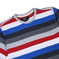 Men’s Classic Striped Short Sleeve Crew Neck Pocket Tee T-shirt Grey Red
