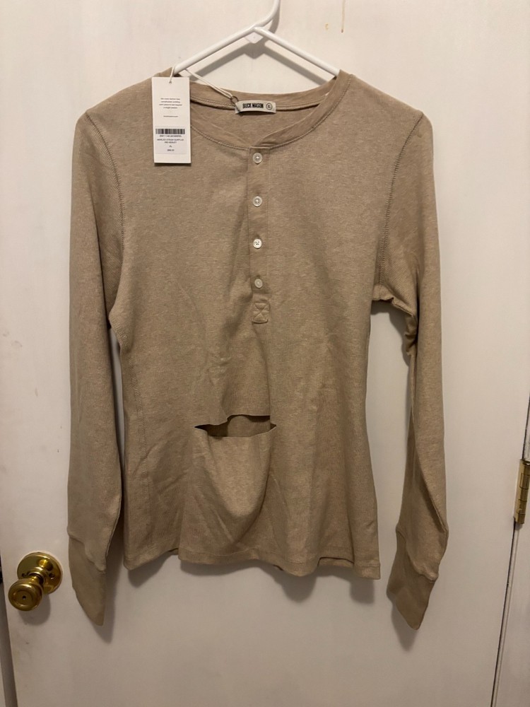 NWT Buck Mason Marled Straw Surplus Rib Henley Mens XL MSRP $68 Defect