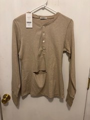 NWT Buck Mason Marled Straw Surplus Rib Henley Mens XL MSRP $68 Defect