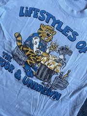 Vintage Lifestyles Of The Poor & Unknown Shirt Mens Medium Blue Cat 80s Funny