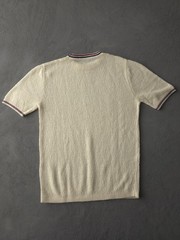 Vintage 1960s Cream Acrylic Knit Crewneck Ringer T-shirt Mod Beach Men’s S