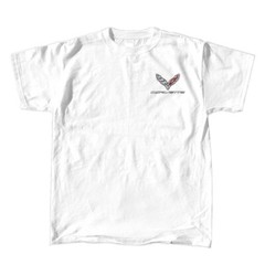 JOE BLOW T’ S CHEVY CORVETTE C1 THRU C7 FLAGS LEGEND LIVES WHITE TEE SHIRT