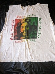 Bob Marley Vintage T Shirt Size XL Wake Up And Live Cut Off Sleeveless Spots