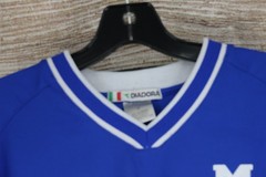 VINTAGE Diadora Mens Sz Medium V-Neck Short Sleeve Jersey Shirt Blue Bulldogs