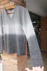 In The Attic Japan Gray Gredient V Neck Polyester T Shirt Sz JP/M , US/S