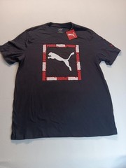 Puma Shirt Mens Large Black Graphic Logo Crew Neck Jersey Casual Tee Top