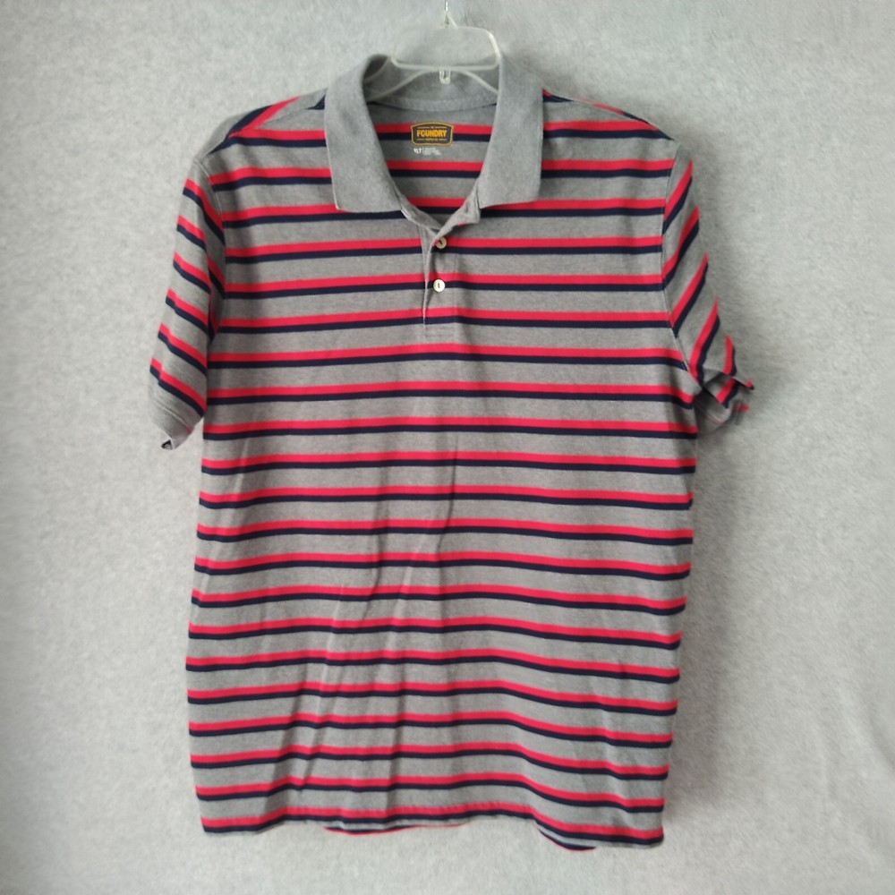 Foundry Mens Shirt Size XLT Red Striped Short Sleeve Cotton Collared