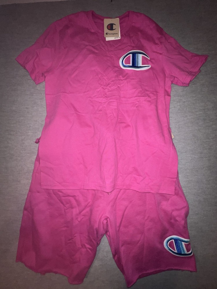 Champion Peony Parade Pink T Shirt & Shorts Set Mens L/XL Reverse Weave NWT