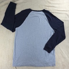 J.Crew Mens Large Blue Navy Raglan Long Sleeve Baseball T-Shirt F5167 Cotton