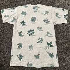 VTG Single Stitch Shirt Fruit Of The Loom Mens Medium White Botanical Plants AOP
