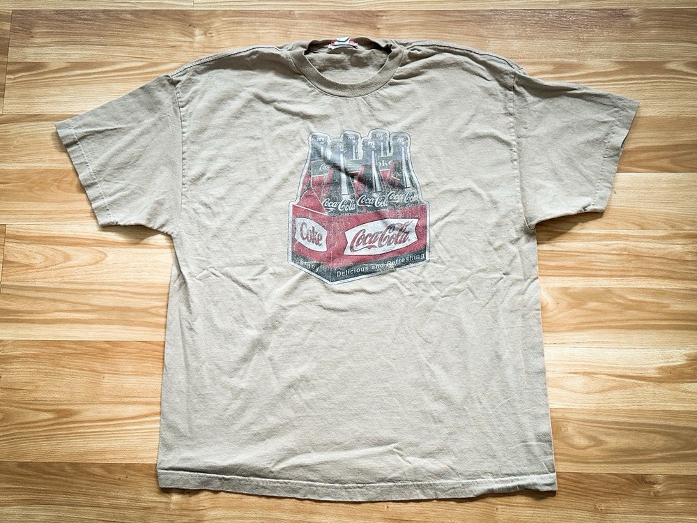 XXL 2XL Vintage Y2K Coca-Cola Six Pack T Shirt Disressed Brown