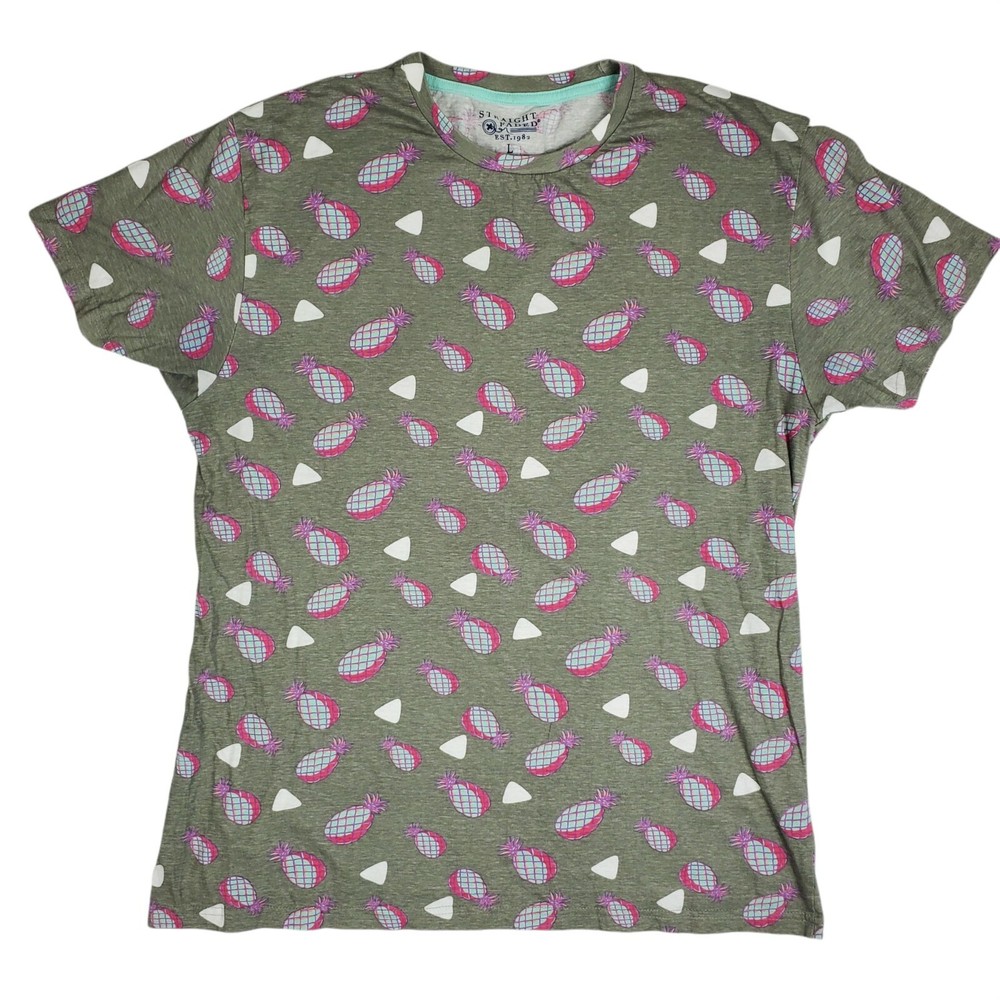 Straight Faded Mens T Shirt Sz L Gray Pineapple Graphic All Over Short Sleeve