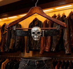 Men’s Skull Head Buckle Leather Belt Waist Band, Jeans Decorative Punk Belt (…
