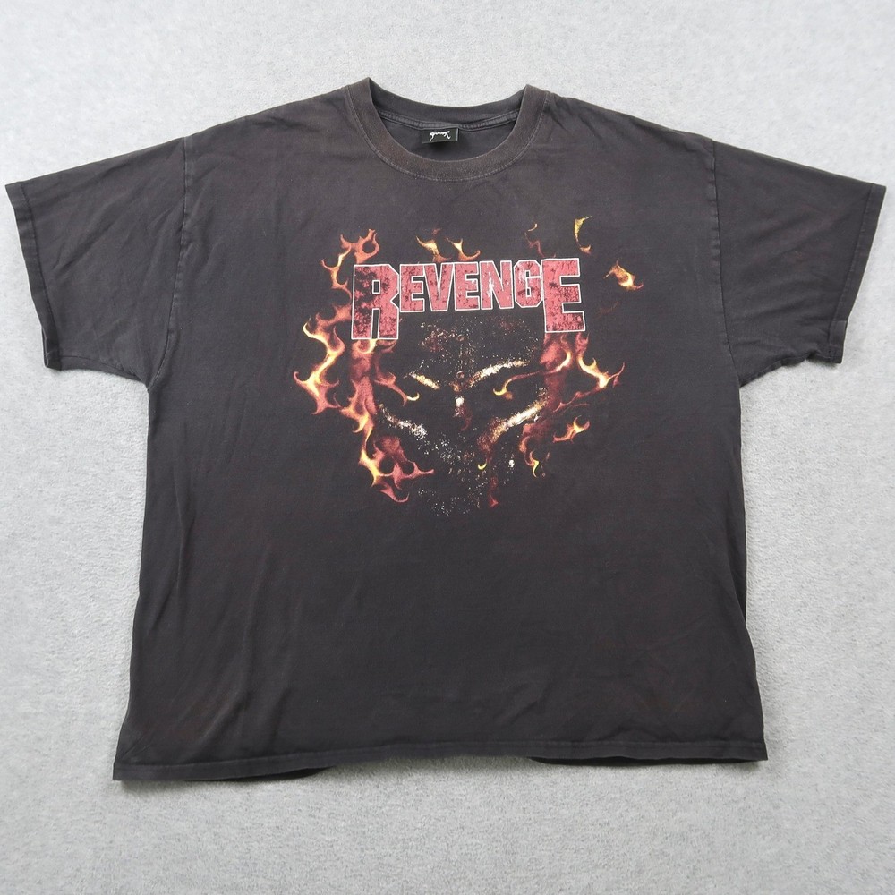 Revenge Skull Flame Graphic T-Shirt Mens XL Black Short Sleeve Streetwear Tee