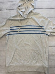 Old Navy Hooded T Shirt Mens Medium Athletic Gray Preppy Stripe Knit Hoodie Tee