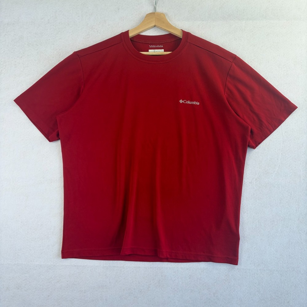 Columbia Omni-Wick Mens Red T Shirt Outdoor Sports Gym Running Tee Casual Logo