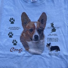 Vintage 90s RARE Corgi Great Britain Animal Dog Breed Shirt Size M Sky Blue Tee