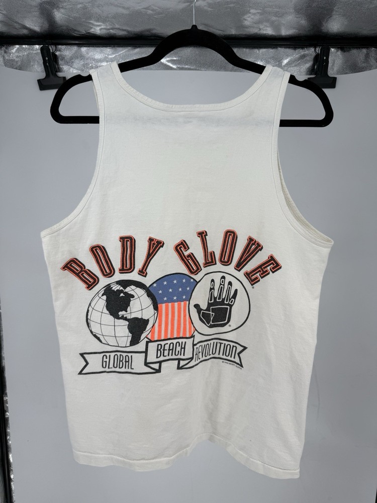 Vintage 90s Body Glove USA Tank Top T-Shirt Medium White Global Beach Revolution