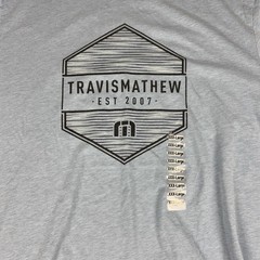 TravisMathew Shirt Mens 3XL Light Blue Est 2007 Logo Graphic Tee Tagless Jersey
