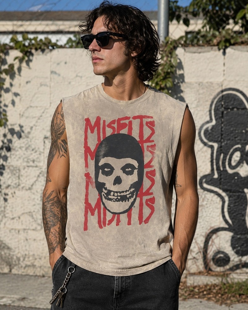 Misfits Crimson Ghost Tank Top XL Acid Wash Sleeveless Band Shirt Punk Rock NWT