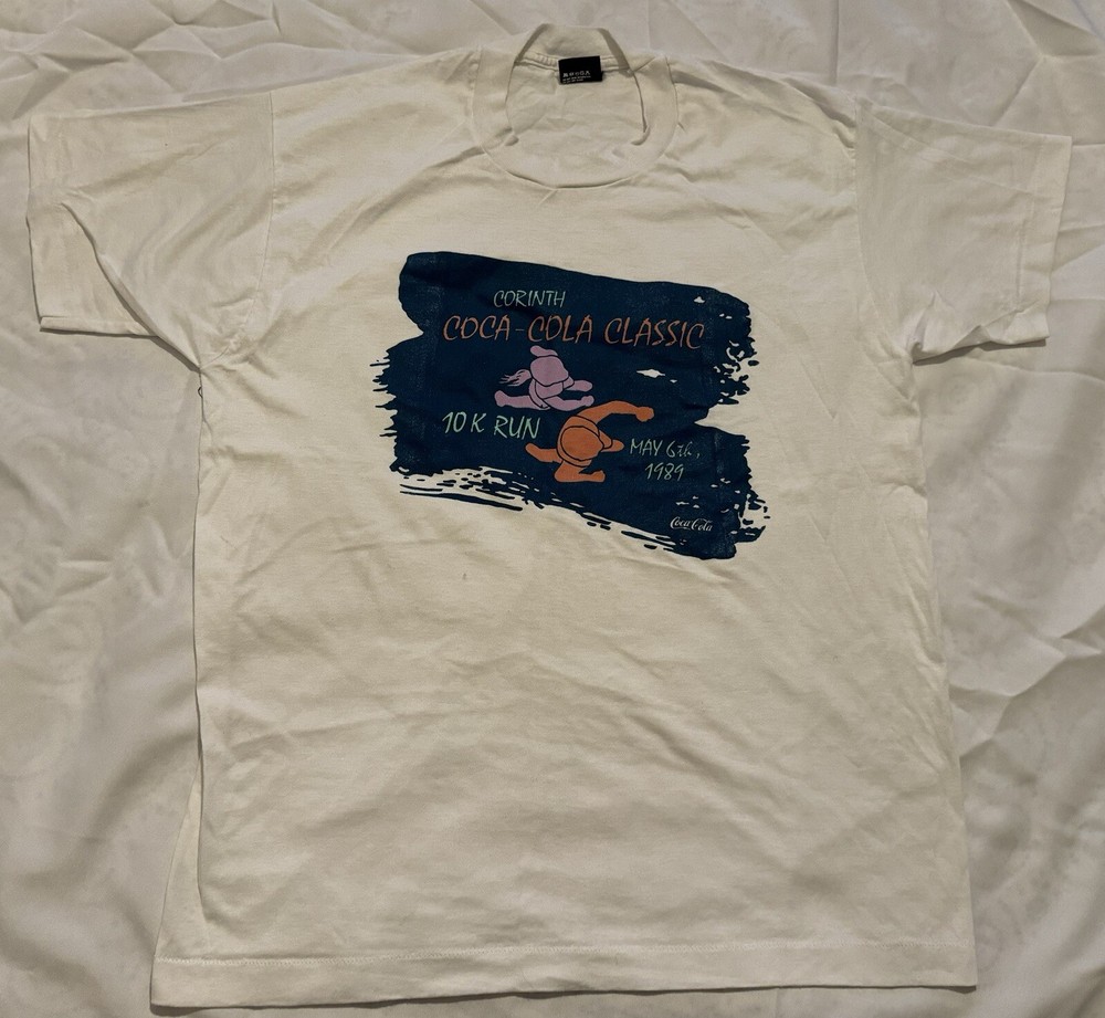 Vintage 80s Corinth Coca-Cola Classic 10K Run 1989 XL T-Shirt Single Stitch
