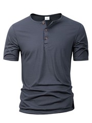 Men’s Short Sleeve Henley Shirt Slim Fit Casual Button Neck T-Shirt