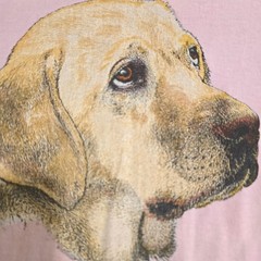 90s VTG Single Stitch Pink Custom Dog Portrait T-Shirt “Mandy” Size M/L 21×28.5