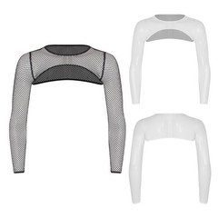 Mens See Through Fishnet Cropped Top Long Sleeve Shrugs Crop Top Clubwear