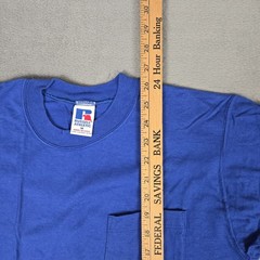 Russell Athletic High Cotton T-Shirt Mens Mediun Blue Solid Pocket USA Made Vtg
