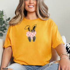 Pink Checkered Bunny Shirt, Cute Easter Tee, Rabbit Top