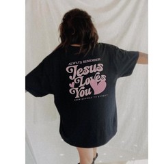 Jesus Loves You Pink Hearts Beach Shirt, Oversized Christian T-Shirt