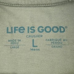 Life Is Good Crusher Log On Camp Fire Shirt Men Large Green Cotton Camping NEW
