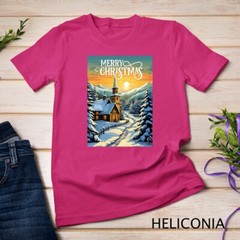 Christmas Church in the Mountains A Peaceful Scene #1 Funny Unisex T-shirt