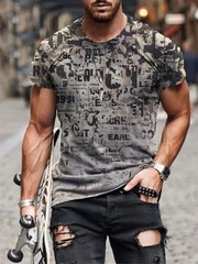 Men’s T-Shirt 3D Vintage Print T Shirts Summer Round Neck Cool Oversize Tees