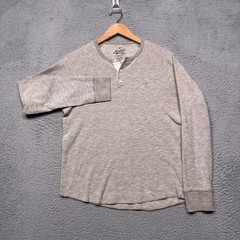 American Eagle Thermal Henley Shirt Mens Medium Gray Classic Fit Long Sleeve